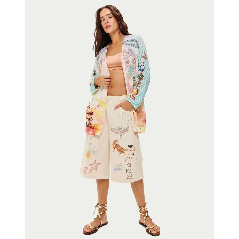 NEW ME369 mykonos printed cardigan in runic whisper